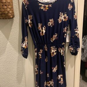 Floral Midi Dress in Navy and Cream